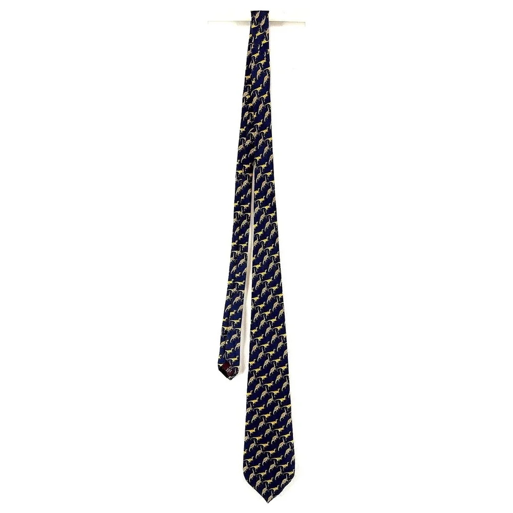 Brooks Brothers Pure Silk Dinosaur Necktie Navy Gold Preppy Novelty Old Money‎